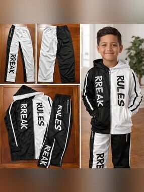 NWOT Boys Black & White “Break Rules” Tracksuit Set – Matching Jacket & Joggers